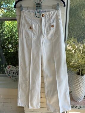 Zara White Wide-Leg Button Pocket Pants